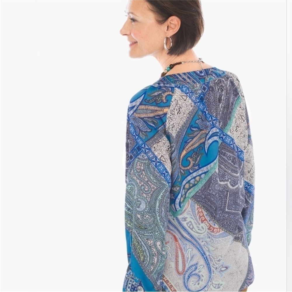 Chico's Paisley Patchwork Popover Top Tunic - Picture 2 of 11